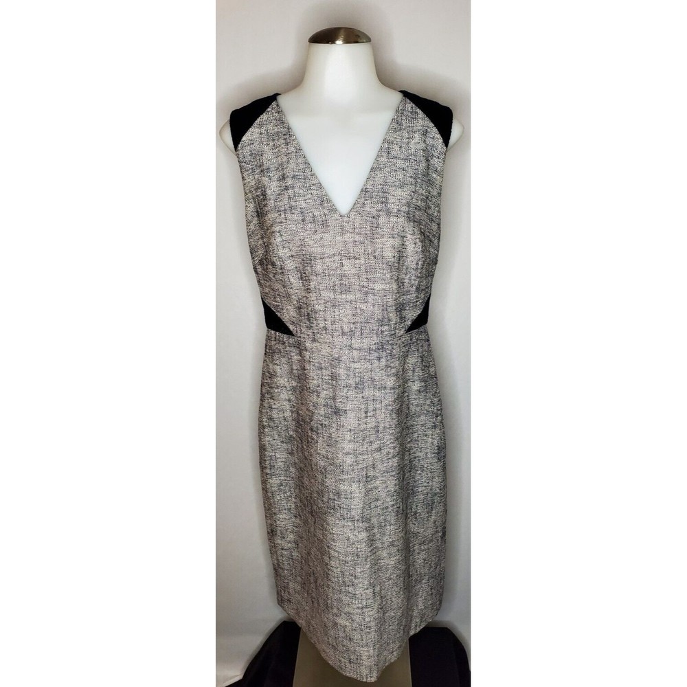 J.Crew Dress Sleeveless Sheath Pencil Gray Navy Tweed Heavy Woven Lined Size 8